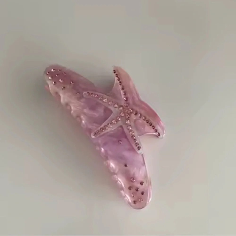 Pink Starfish Rhinestone Hair Clip